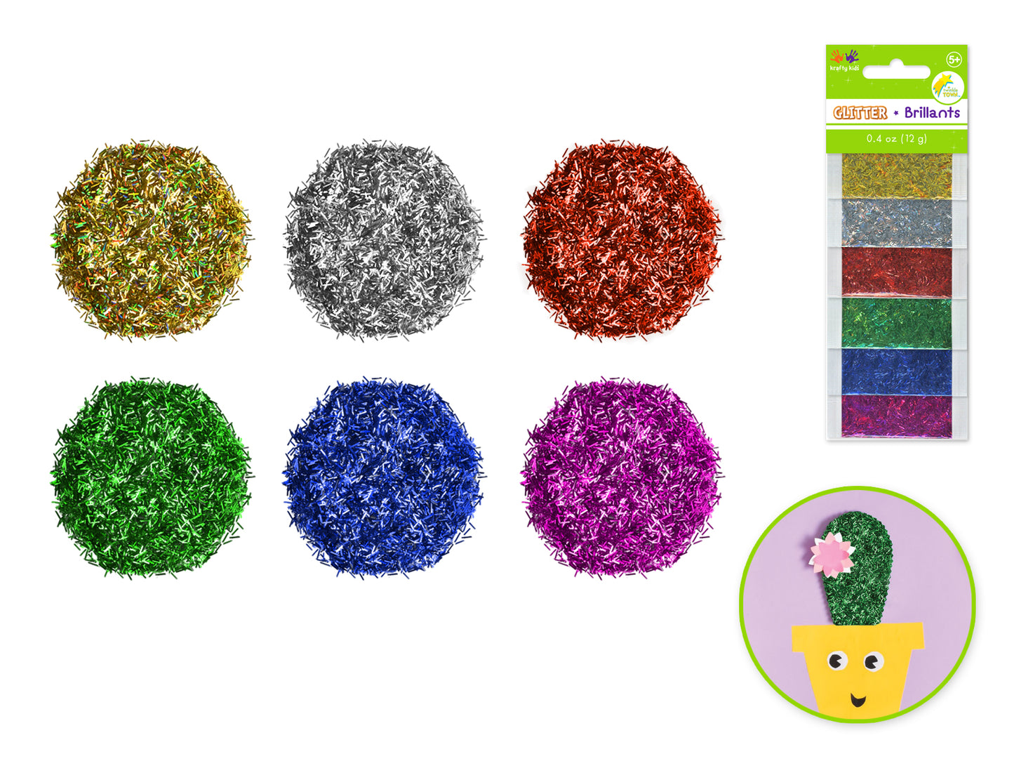 Krafty Kids: 12g Twinkle-Town Glitter Pouches (6ea x 2g) - Bar Shape