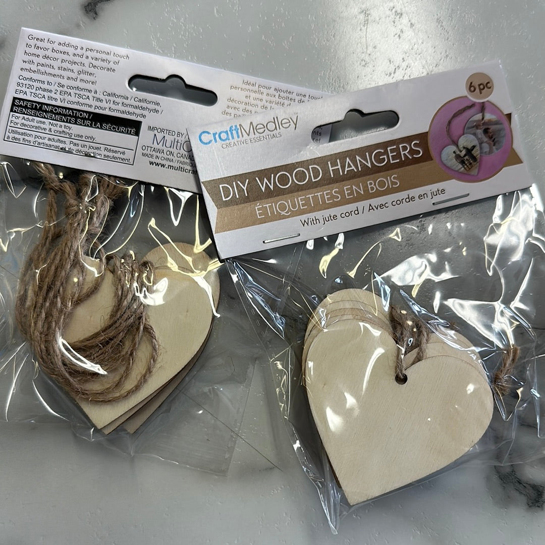 Wood Tags with Jute Cord 6 Pack Hearts Craft Enablers