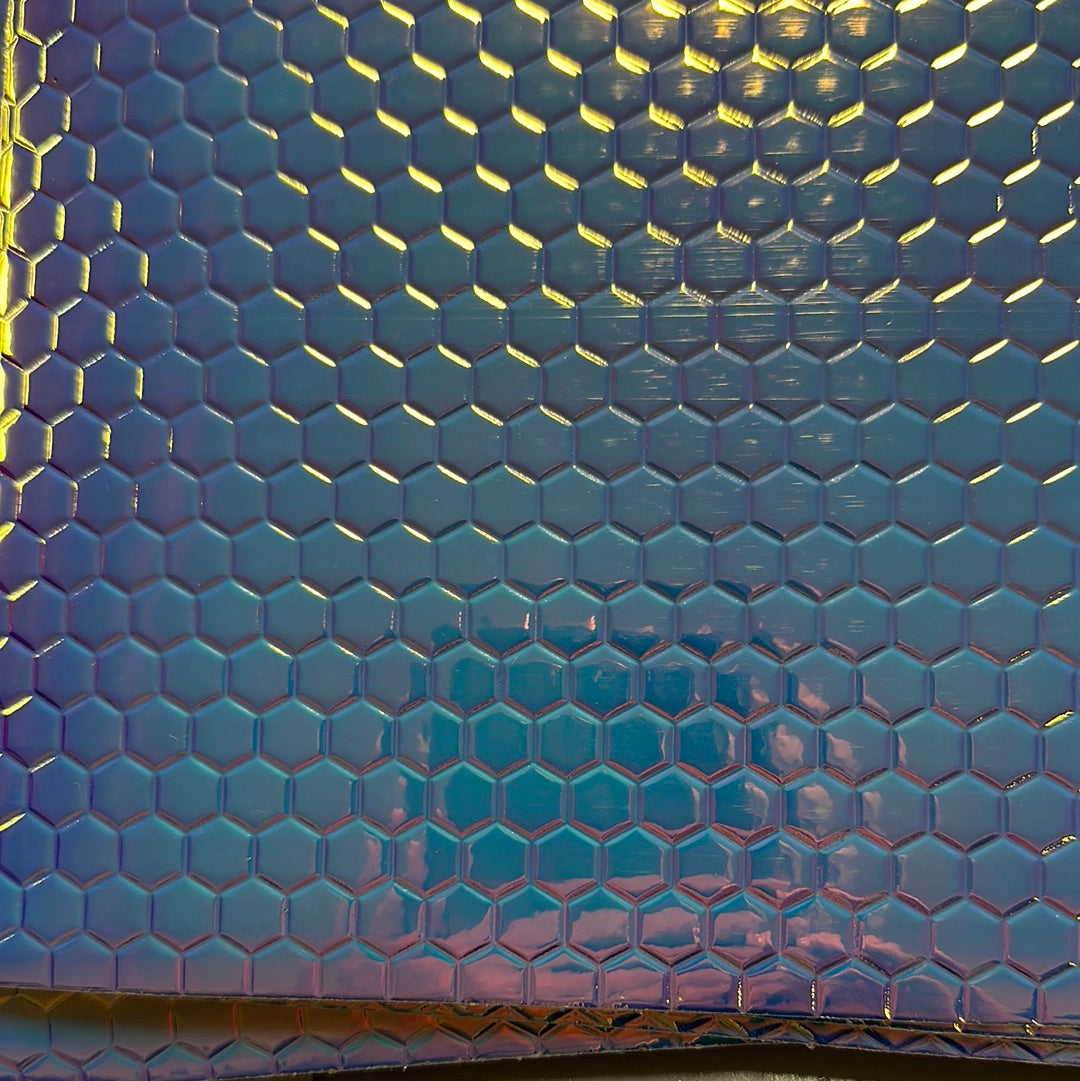 Faux Leather Holographic Honeycomb Pattern Metallic Shimmer