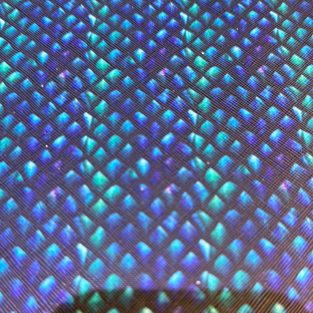 Faux Leather Blue Green Pattern on Black