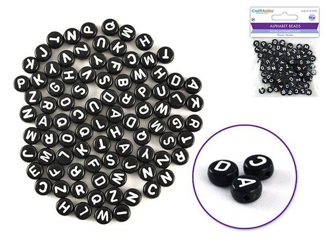 Alphabet Beads: Black w/White Letter
