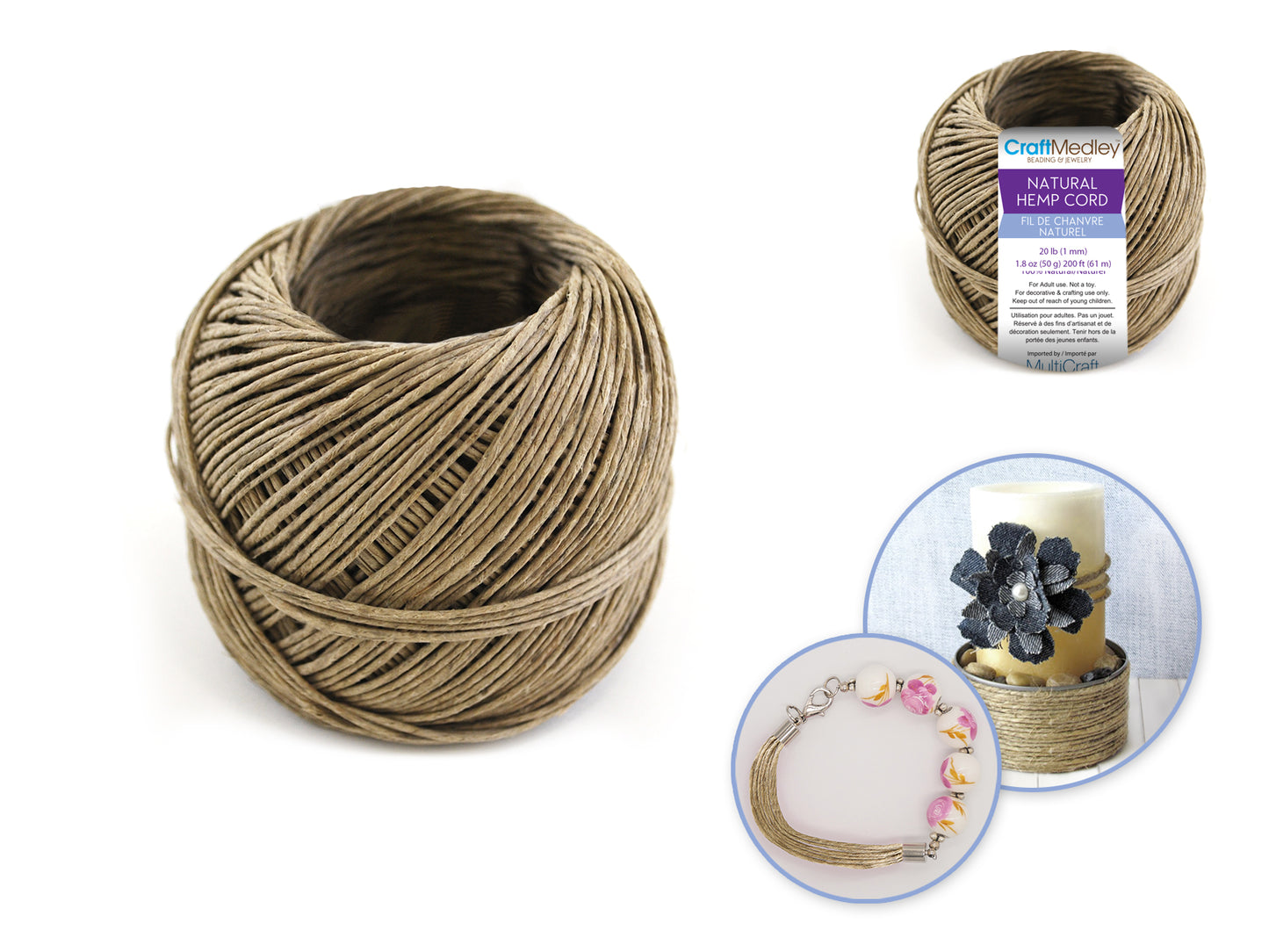 Natural Hemp Cord 50g assorted sizes