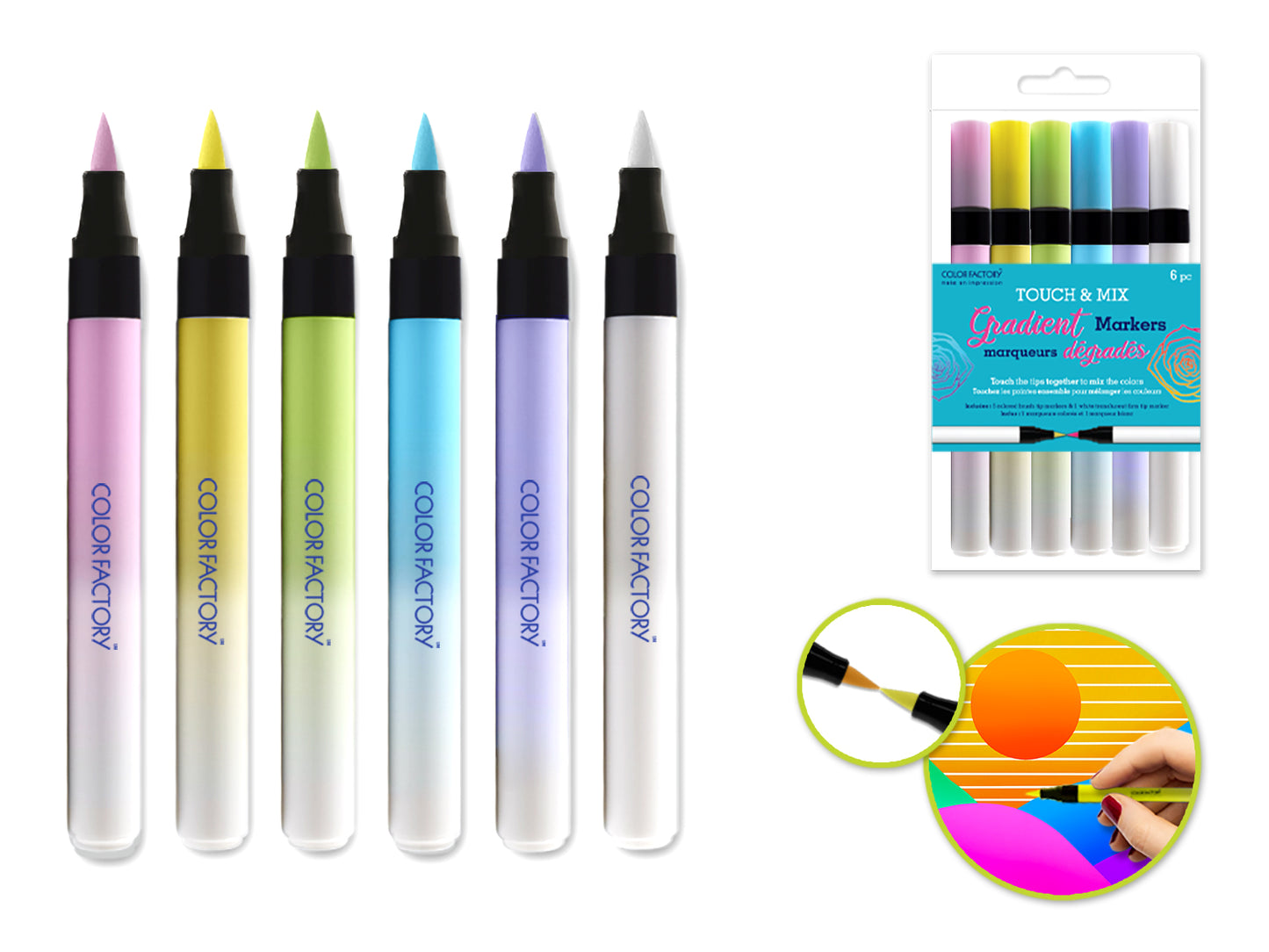 Touch & Mix Gradient Markers Brush Tip 6pk Alcohol-Based B) Pastel Blend