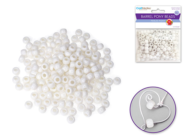 Barrel Pony Beads - White