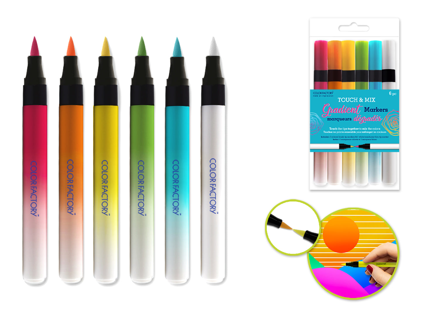 Touch & Mix Gradient Markers 6pk Alcohol-Based -Brights Mix