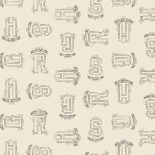HP 100% Cotton Fabric - Cream Tonal Houses