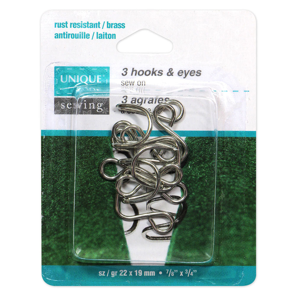 Hooks & Eyes Nickel - 22 x 19mm (7/8″ x 3⁄4″) - 3 sets