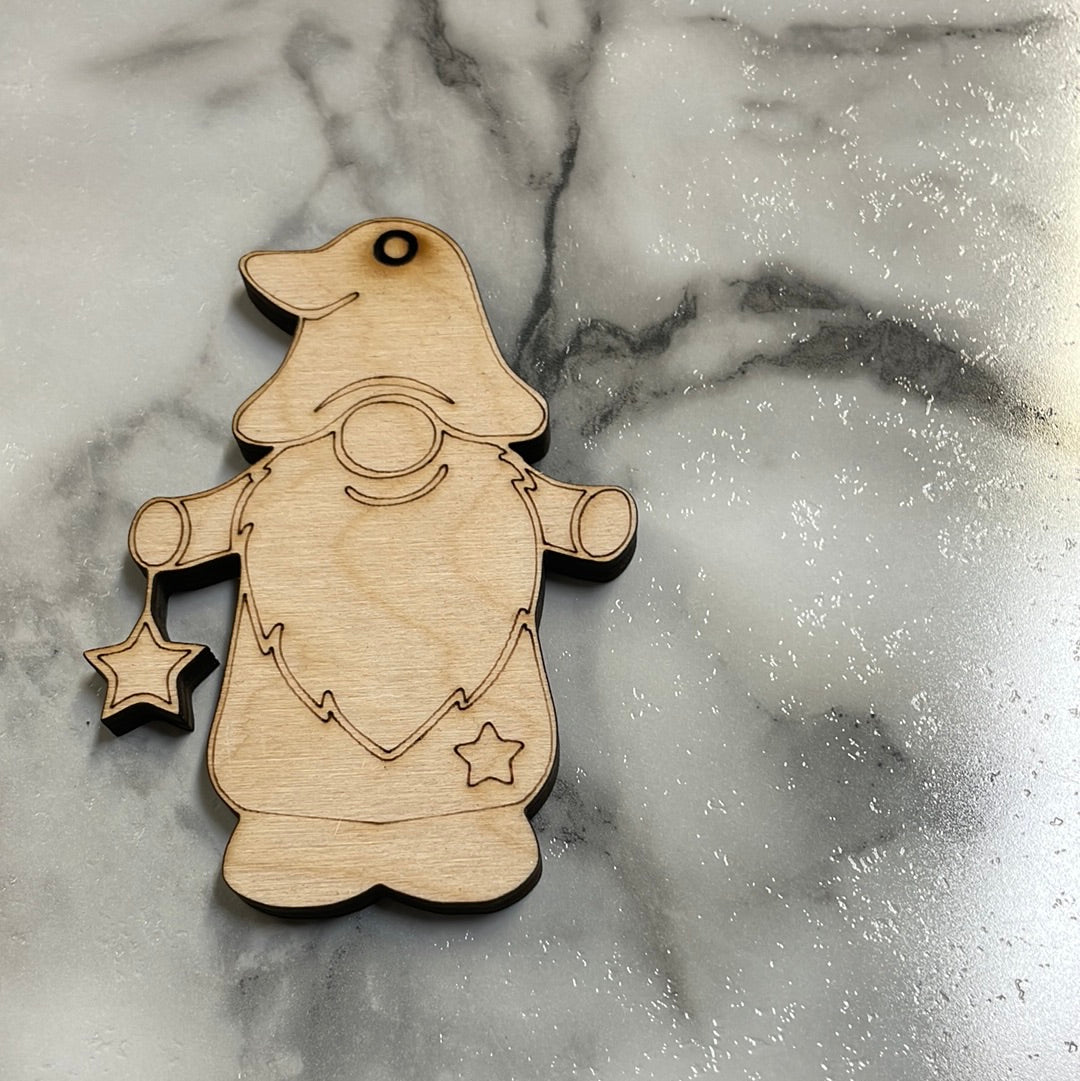 Birch Ornaments ,Gnome w Stars