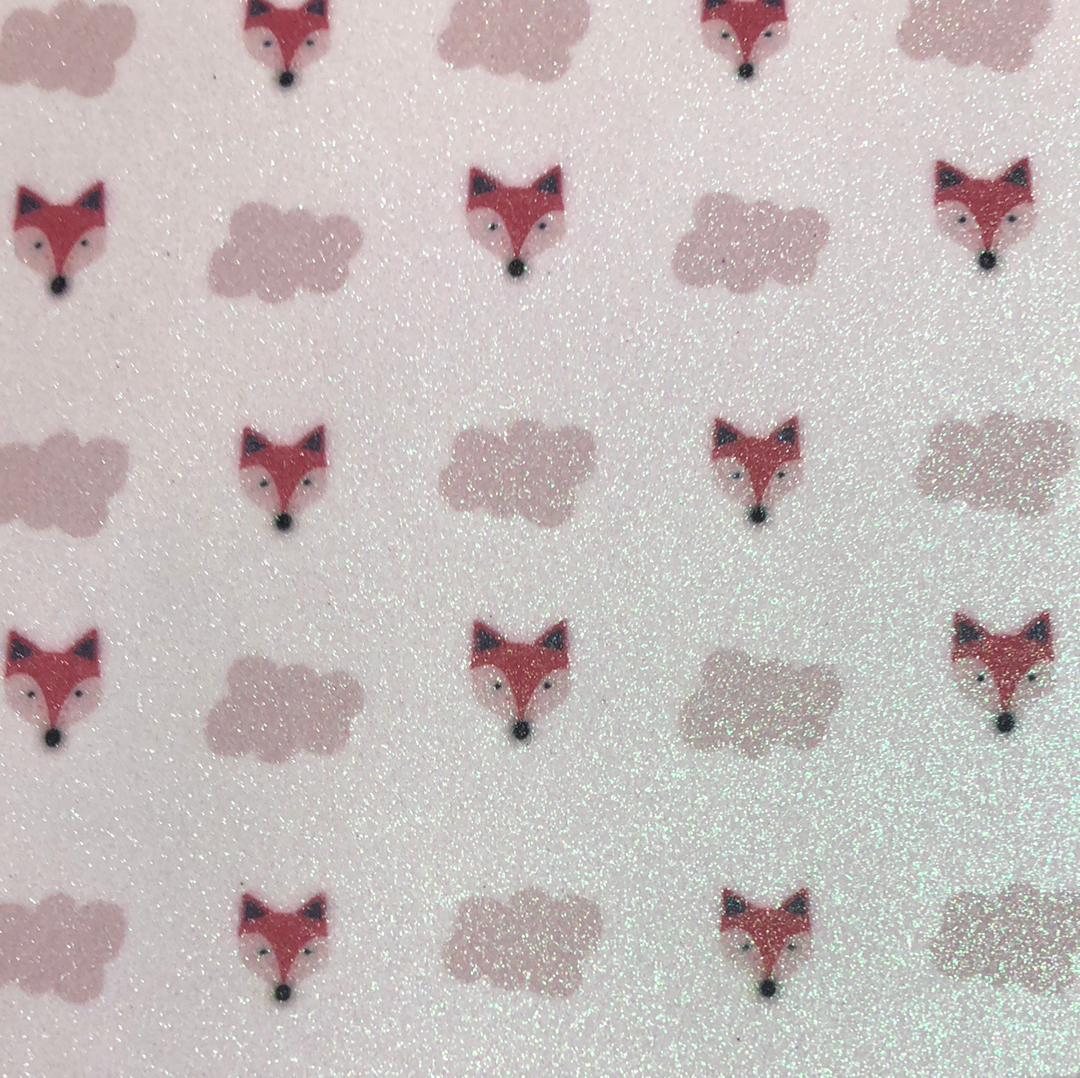 Faux Leather - Fine Glitter Fox and clouds