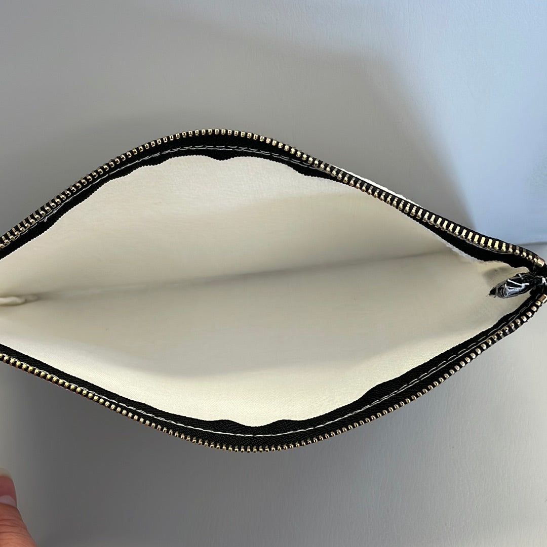 Lined MakeUp Bag Linen w Black Zip