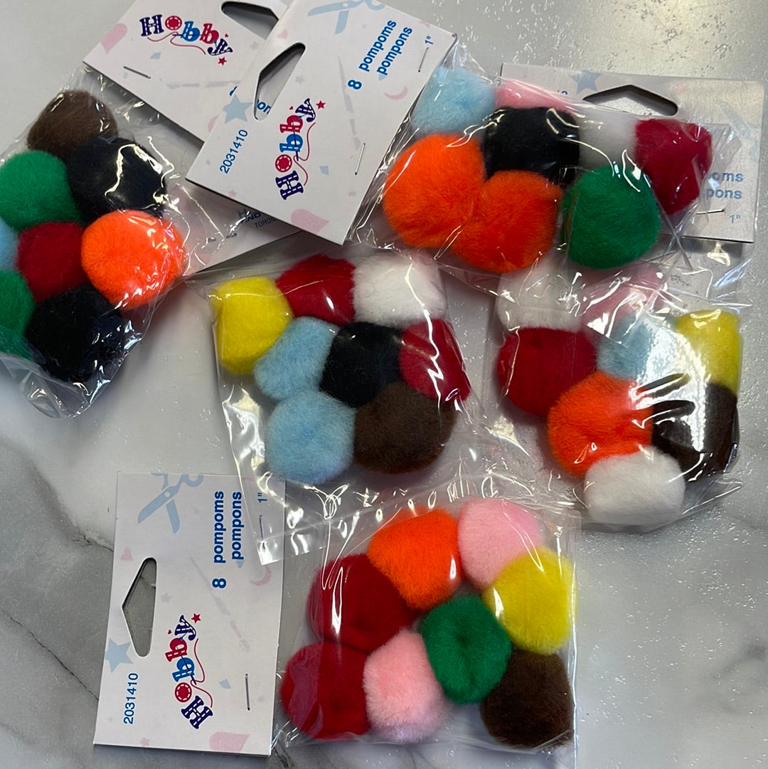 Pom Poms 1in Assorted 8PK