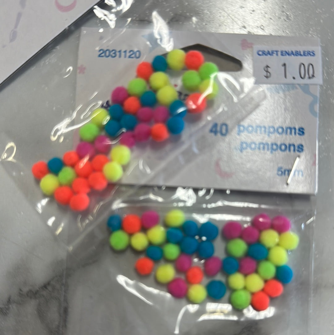 PomPoms 5mm Neon 40 PK