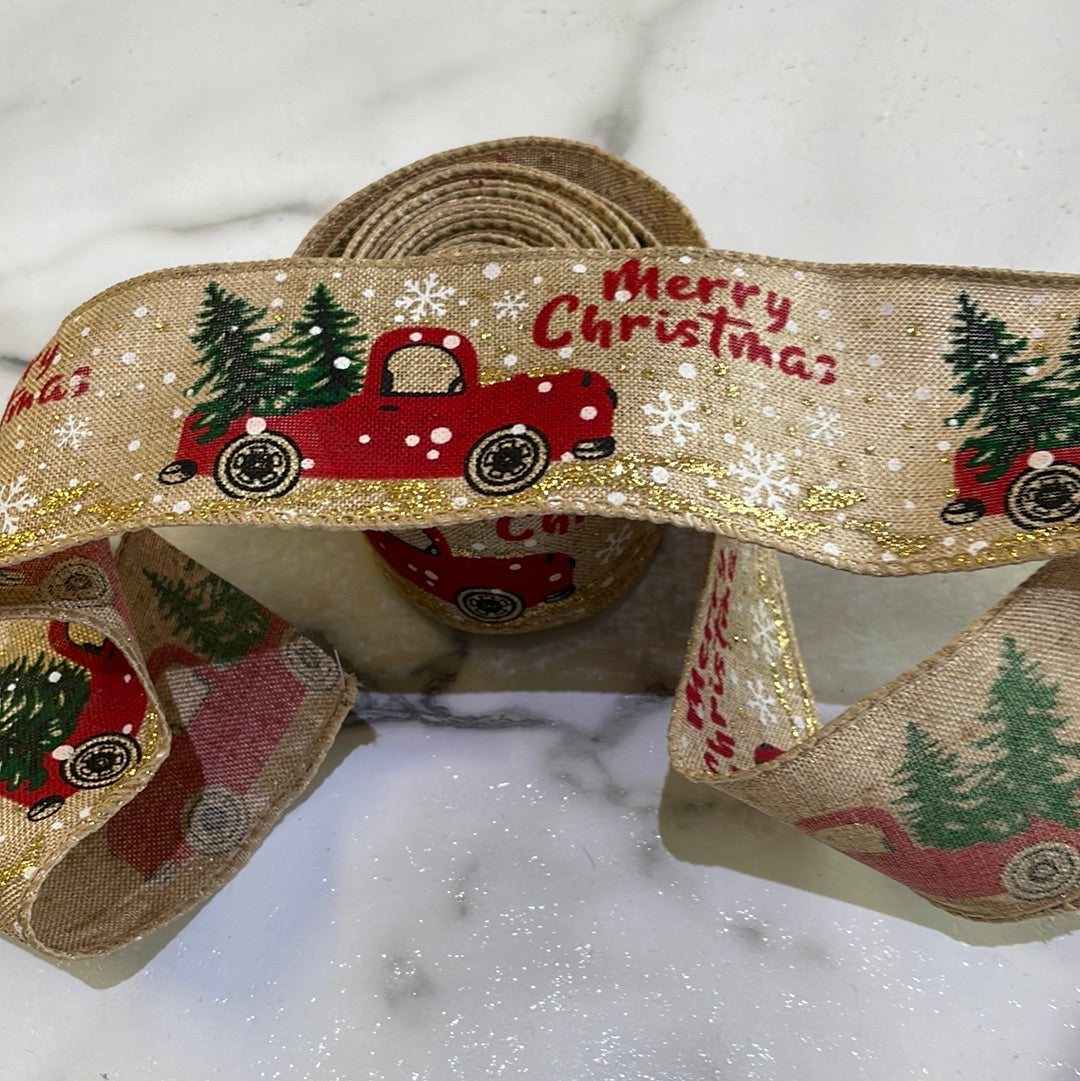 Wired Christmas Ribbon w Red Truck