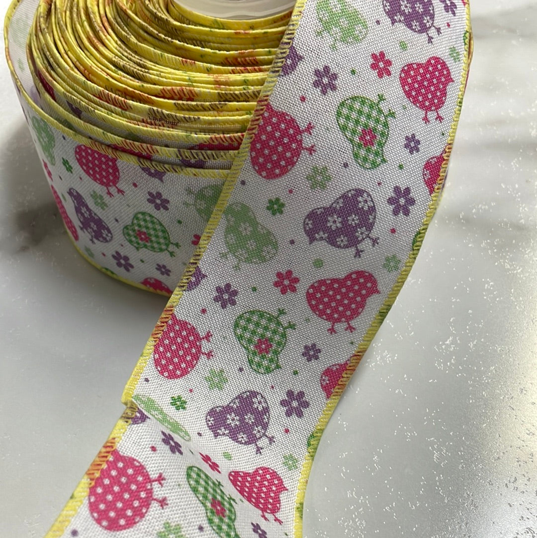 Spring Chicks Linen Wire Edged Ribbon