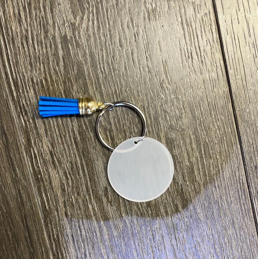 Acrylic Disc Keyring w Suede Tassel