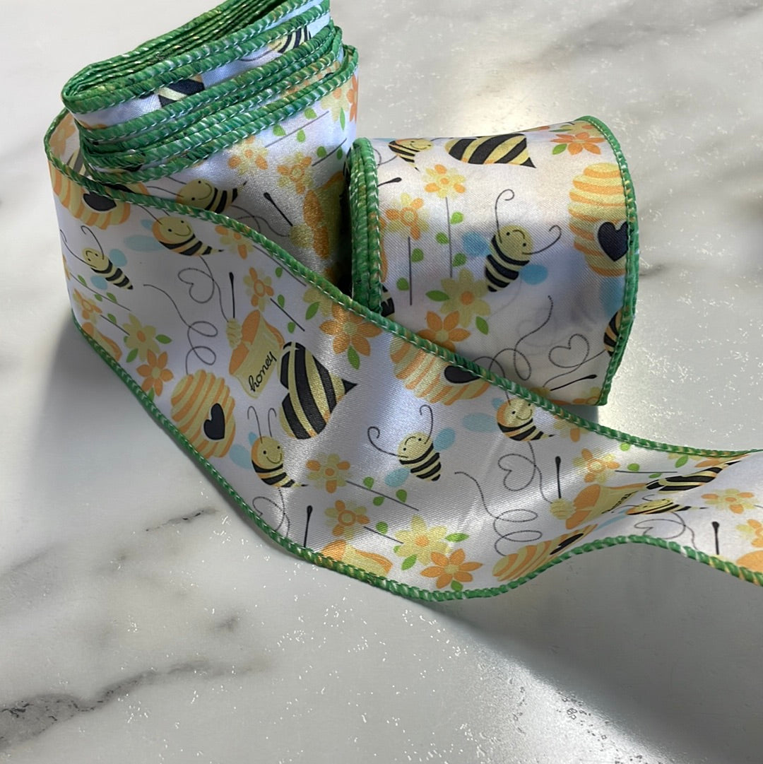 Honey Bees Satin Wire Edged Ribbon