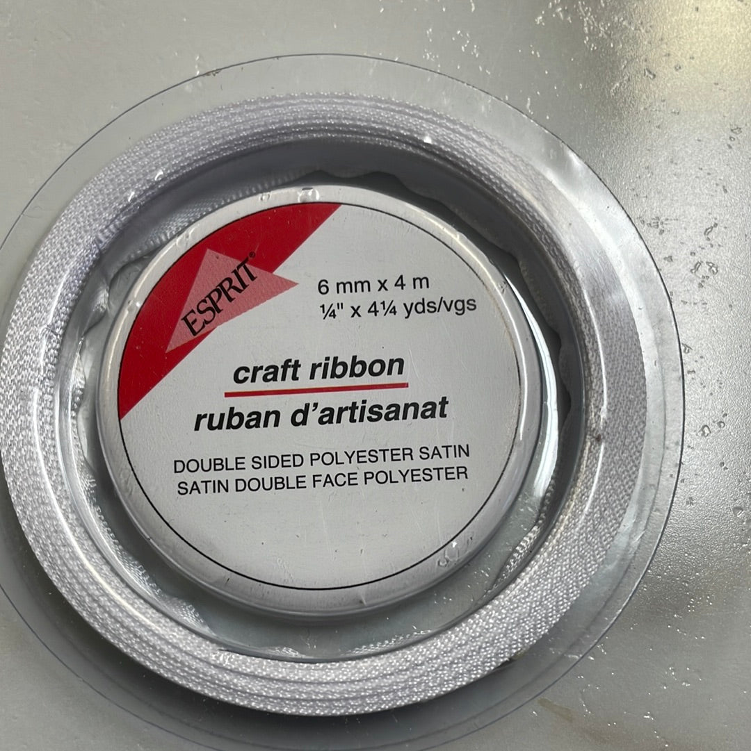 White Dbl Sided Polyester Ribbon 1/4" X 4 1/2 Yds