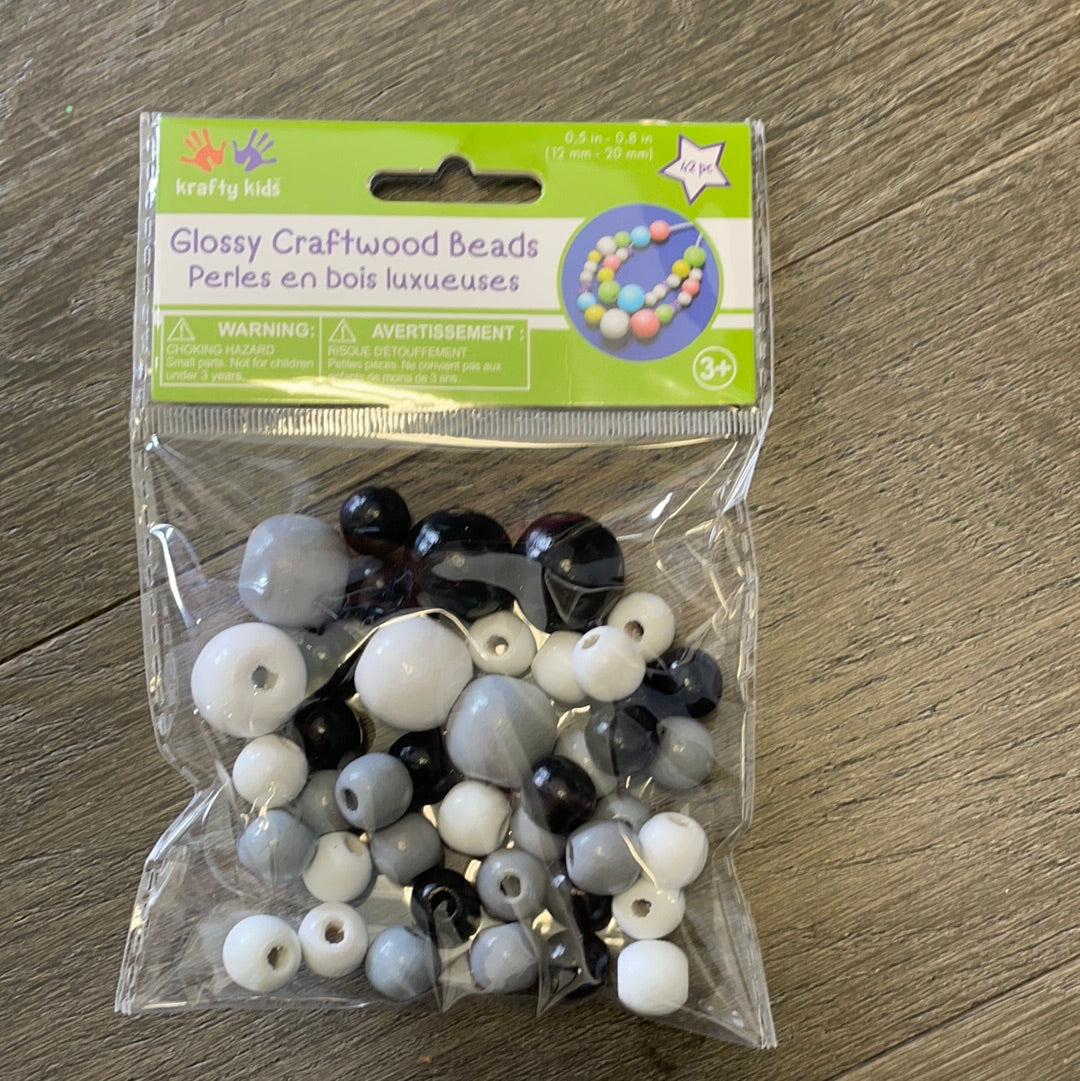Glossy Craft Beads - Black White Grey