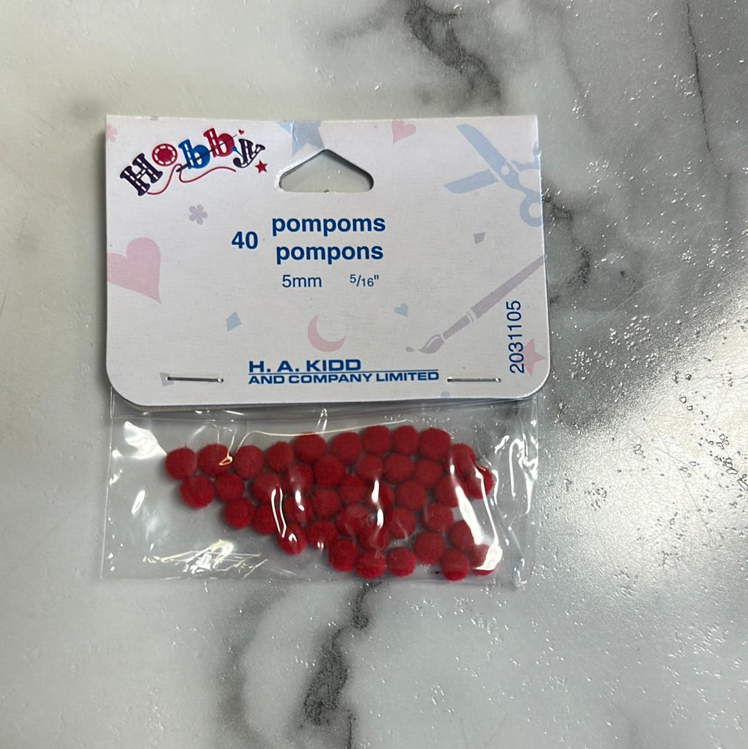 PomPoms 5mm Red 40 PK