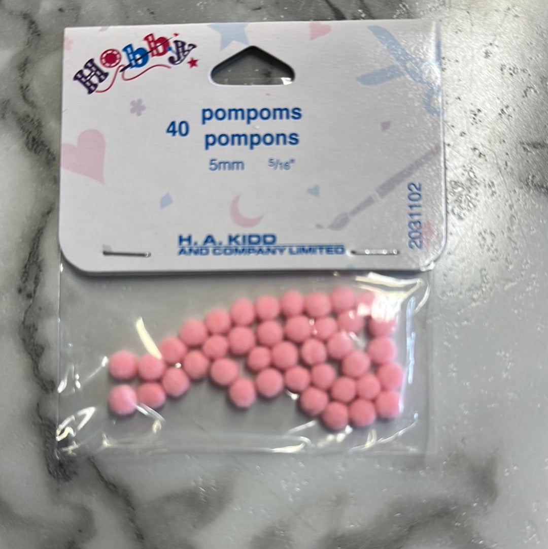 PomPoms 5mm Pink 40 PK