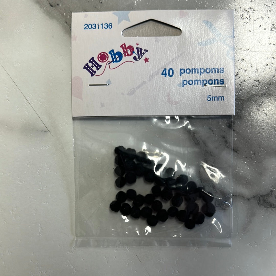 PomPoms 5mm Black 40 PK