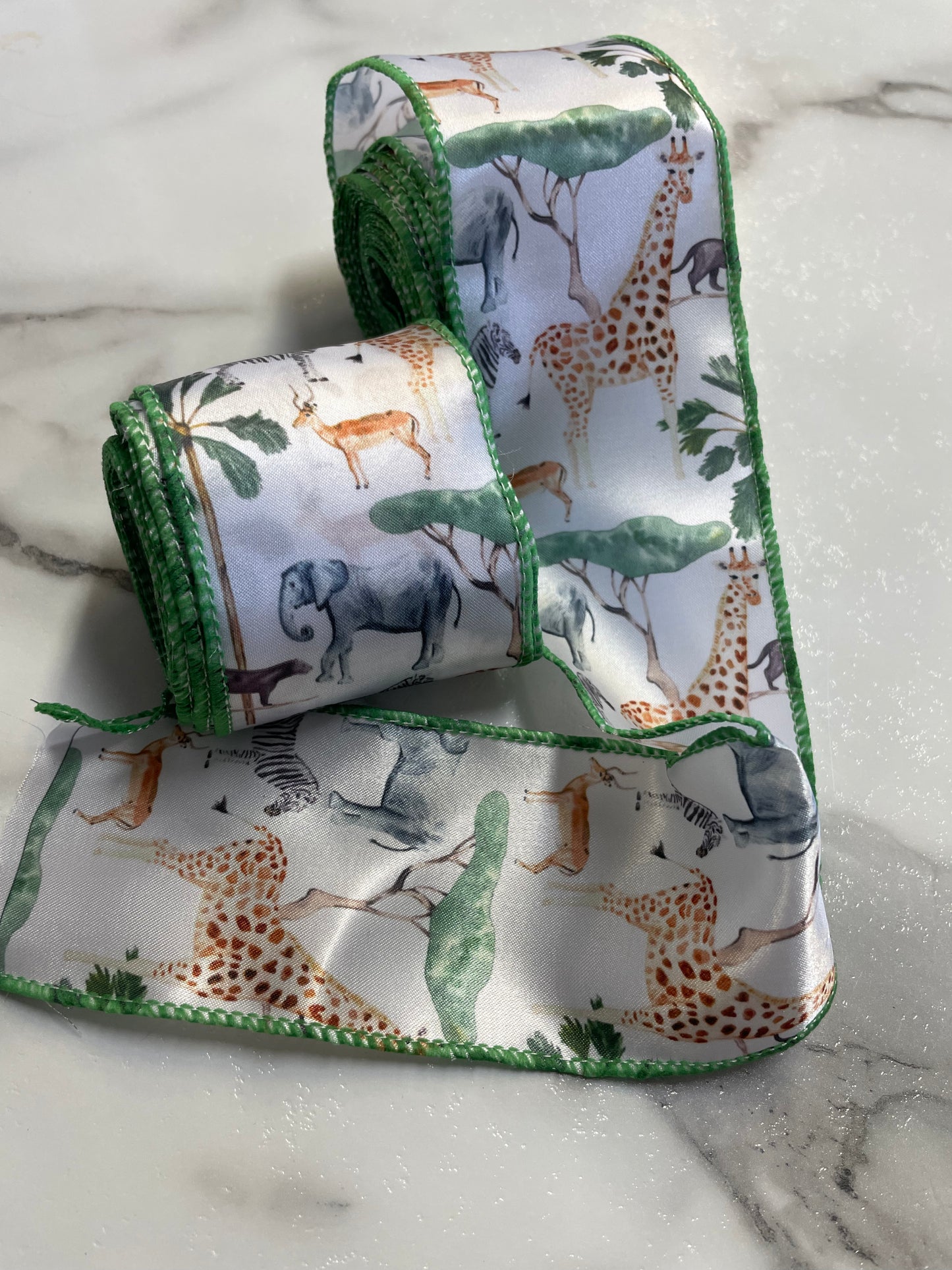 African Animals Satin Wire Edged Ribbon