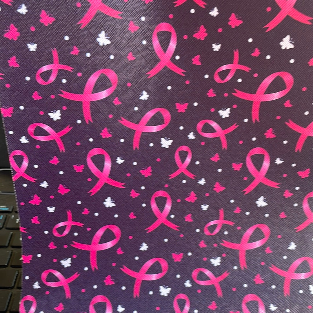 Black/ Pink Ribbons Butterflies Faux leather