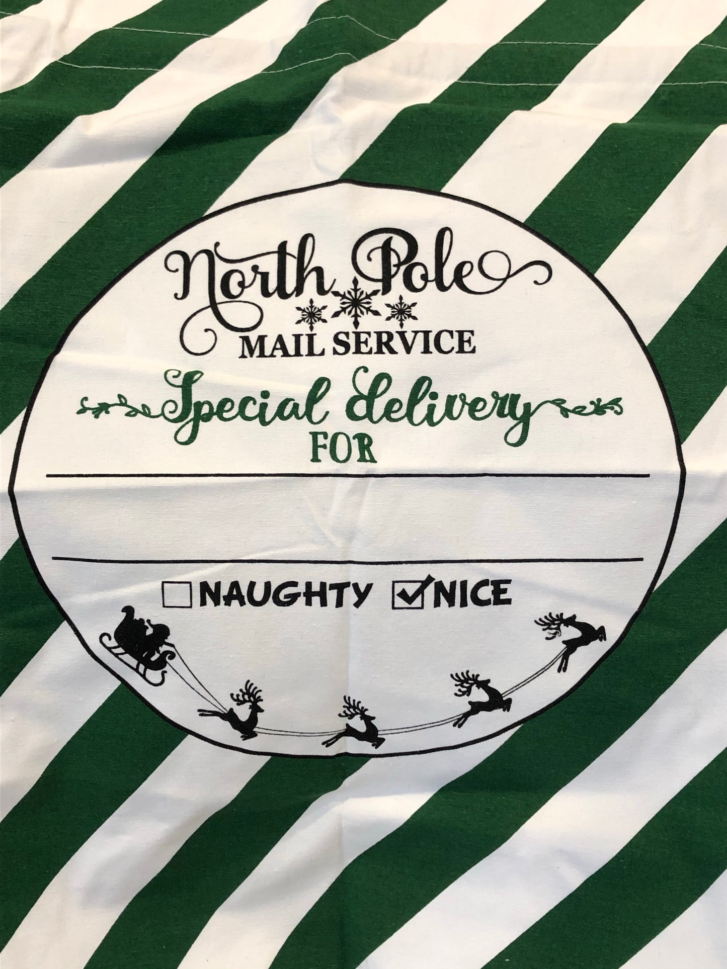 Santa Sack Green Stripes with Ruffle Top