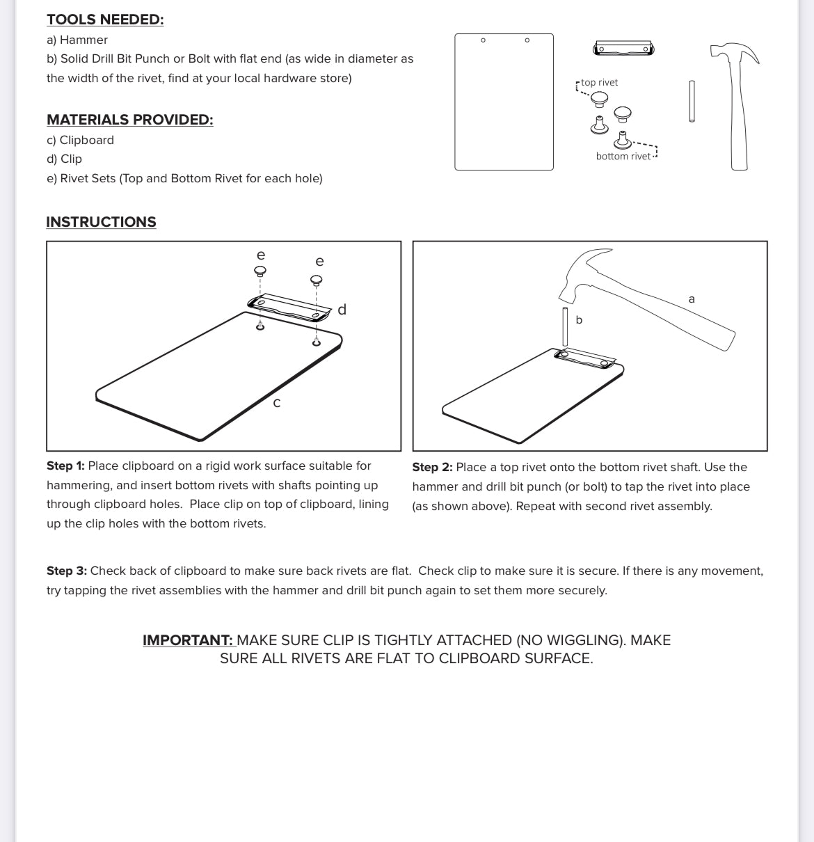 PU Leather Clipboard w Metal Clip - White