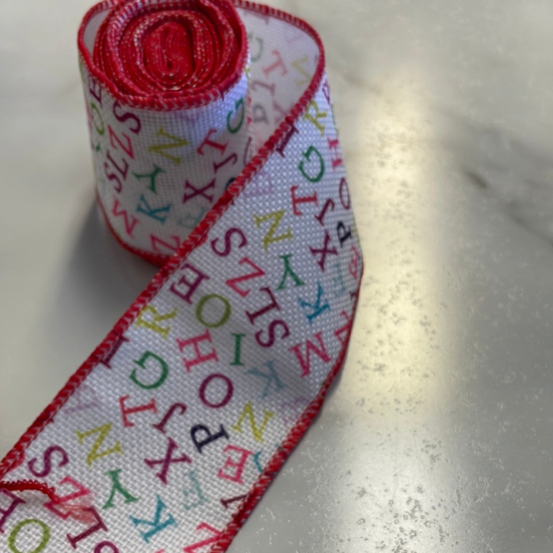 Alphabet Wire Edged Linen Ribbon