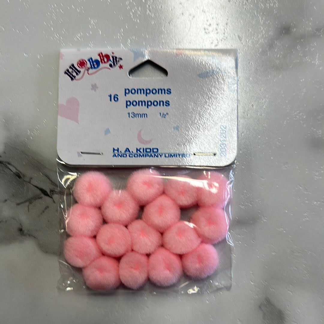 Pom Poms 1/2 in Pink 16 PK