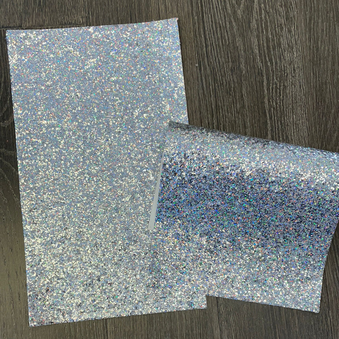 Chunky Silver Holographic Glitter Faux Leather