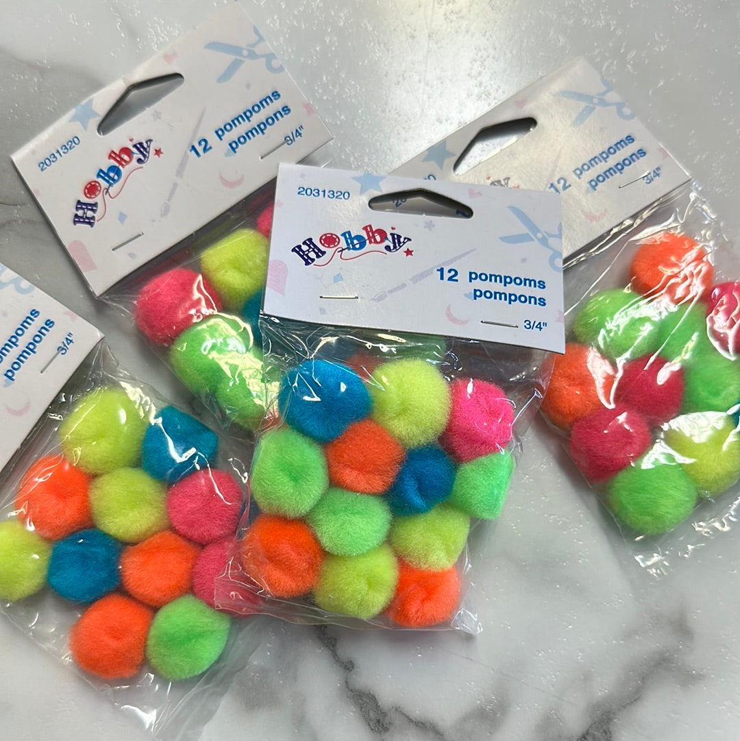 Pom Poms 3/4 in Assorted 12PK