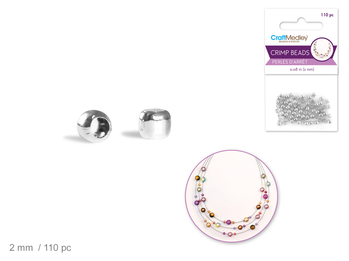 Crimp Beads Silver 2mm