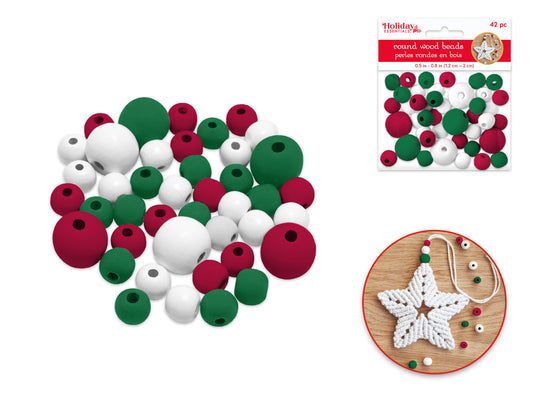 Glossy Wood Beads -Christmas Colors - 42