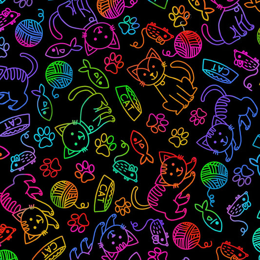 Rainbow Pets Cats Quilting Cotton 45" YD