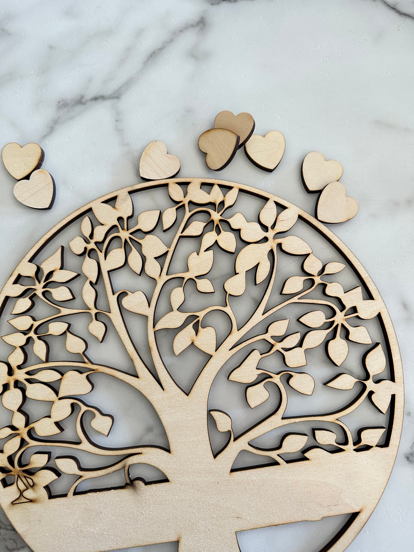 12' round Family Tree w 6 hearts Cutout