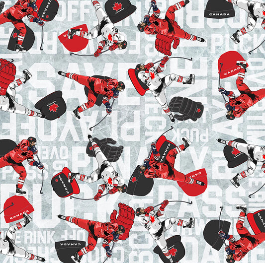 Hockey Face Off  Grey Quilting Cotton 45" YD
