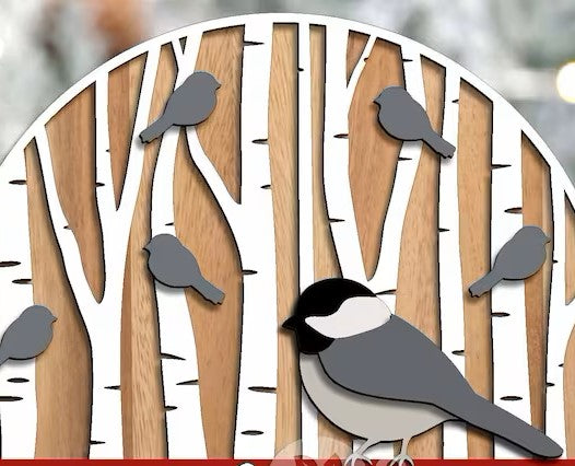 14 " Birch Trees Chickadee  Welcome  DIY Sign