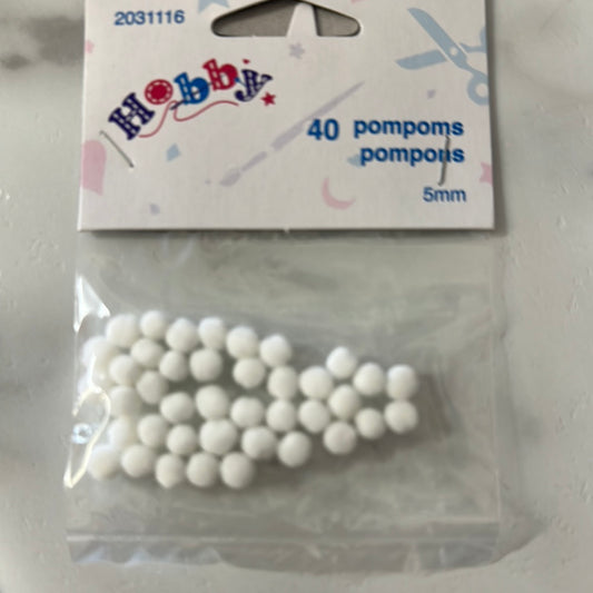 PomPoms  5mm White  40 PK