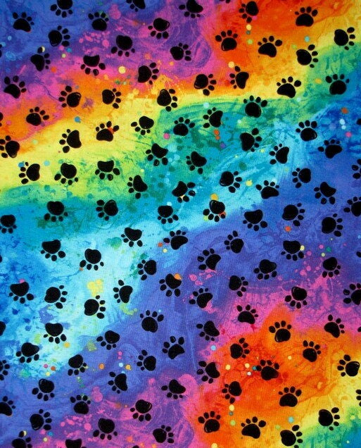 Rainbow Paw Prints Quilting Cotton 45" YD