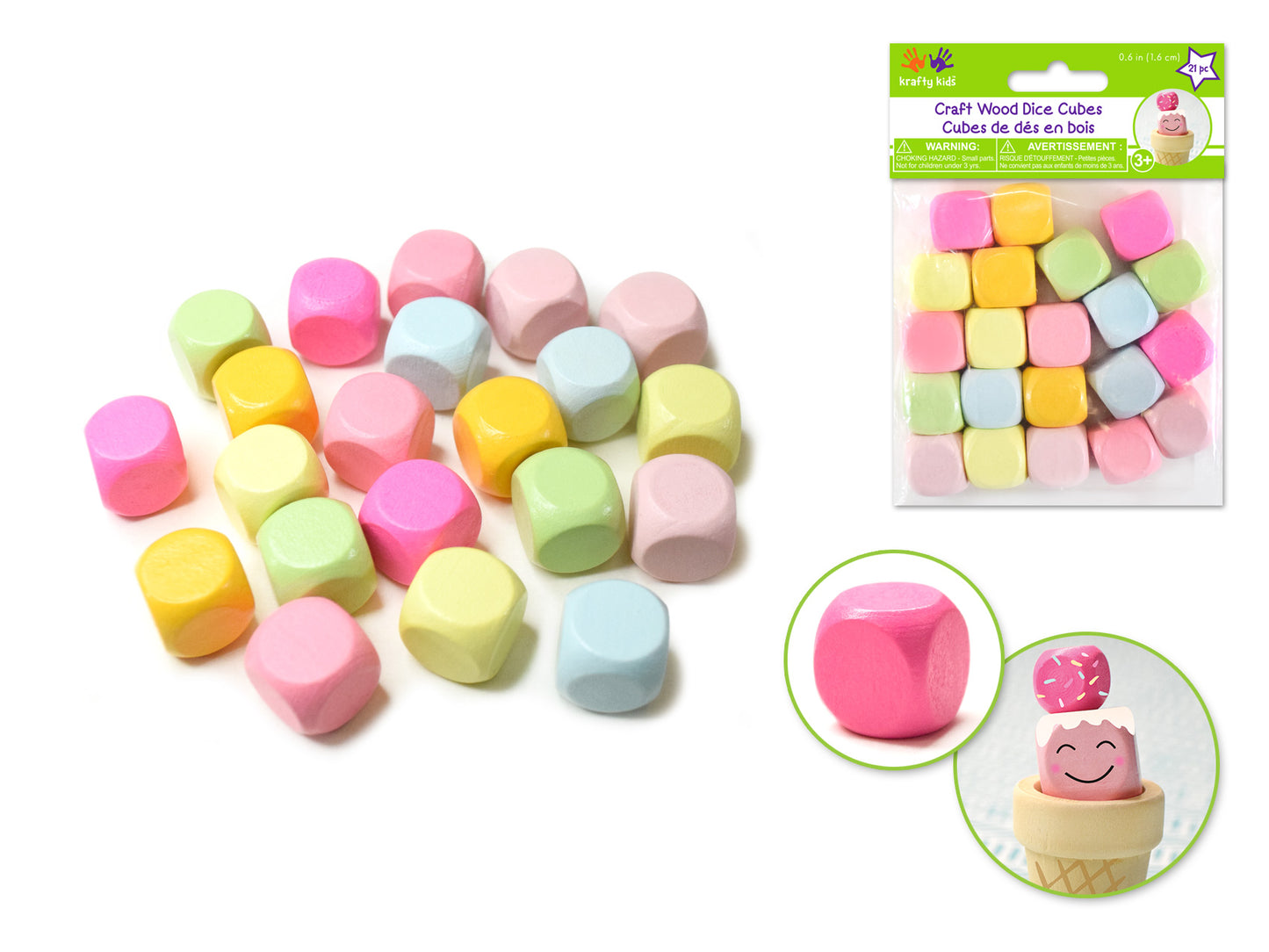 Craft Wood Dice Cubes Pastels