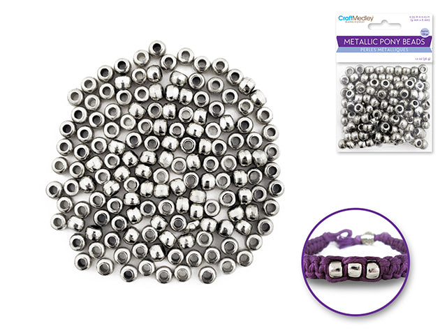 Metallic Pony Beads - Silver