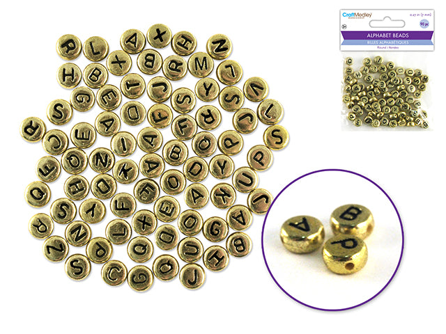 Alphabet Beads:  Gold w/Black  Letter