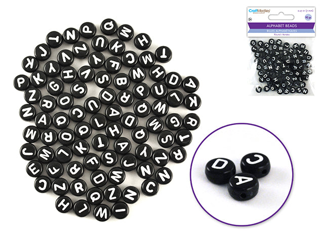 Alphabet Beads:  Black w/White Letter