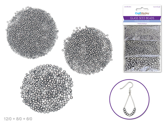 Glass Seed Beads -  12/0+8/0+6/0 Matte Metallic  Silver Satin