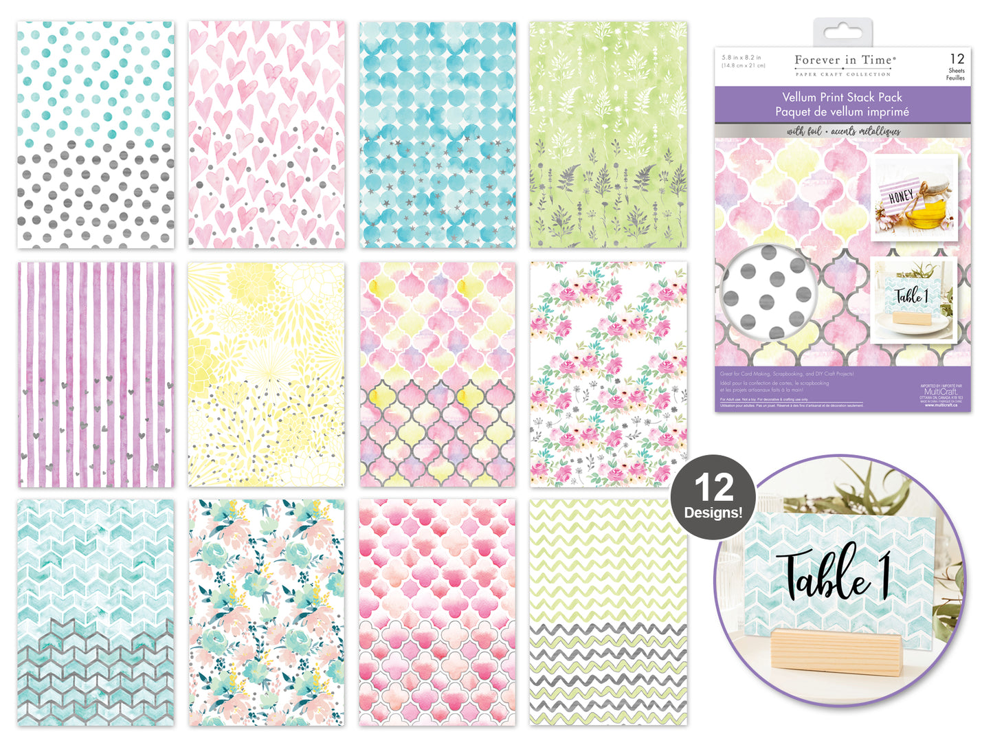 Vellum Foil Print Stack Pad - Pattern Medley