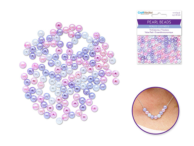 Pearl Beads: 8mm Tri Color Pink