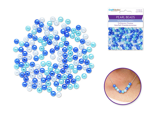 Pearl Beads: 8mm Gloss Tri-Colormix 35gms - Blue