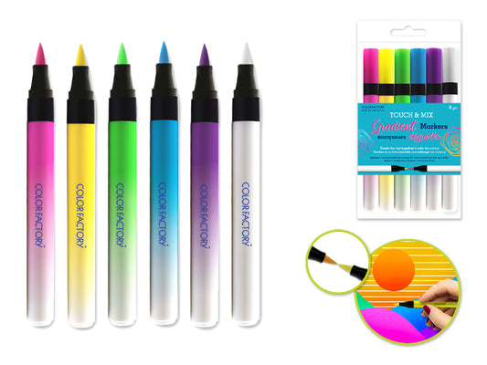 Touch & Mix Gradient Markers Brush Tip 6pk Alcohol-Based -Brights Mix
